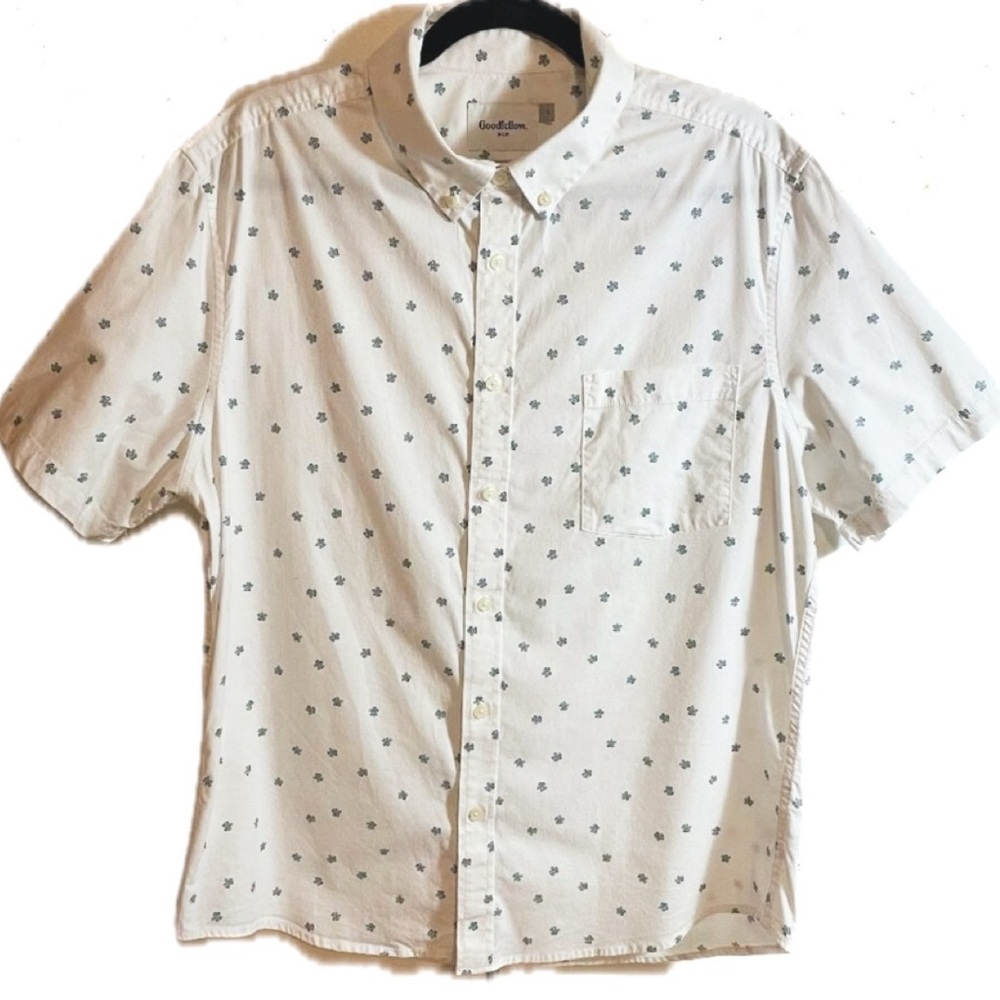 Goodfellow & Co Men’s (L) Slim Button Down White Shirt w/ Blue Flower Accents